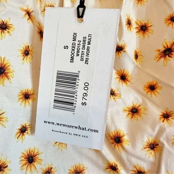 NWT WeWoreWhat smocked midi dress peasant country casual loose baggy women S - Picture 5 of 10